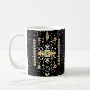 Yellow and green tribal design coffee mug