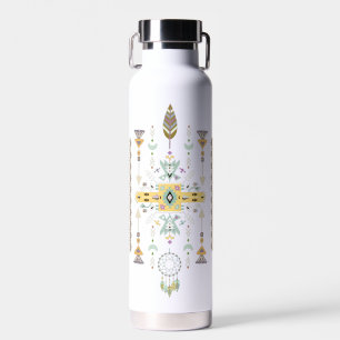 Yellow and green tribal design water bottle