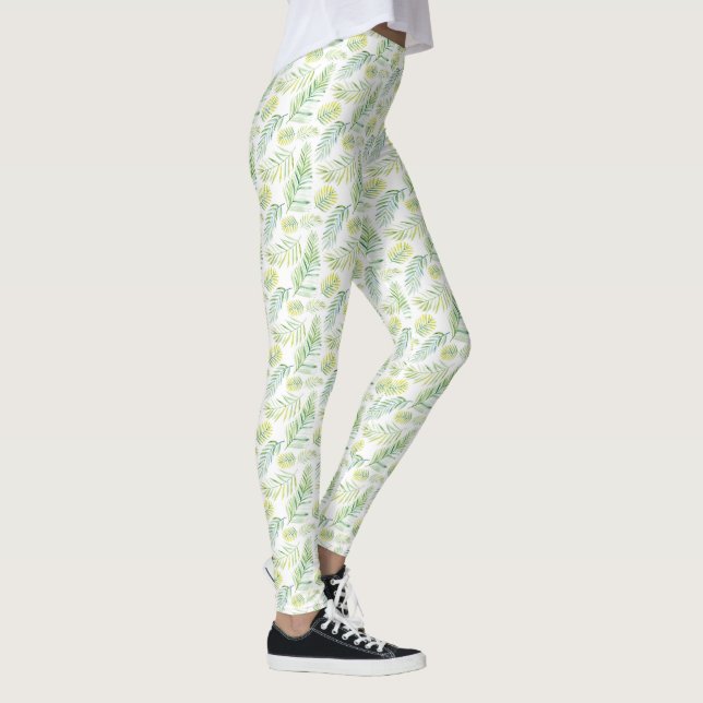 Yellow and Green Tropical Leaves Leggings (Right)