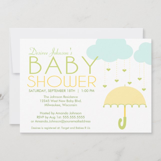 Yellow and Green Umbrella Baby Shower Invitation (Front)