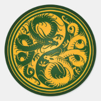 Yellow and Green Yin Yang Chinese Dragons