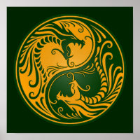 Yellow and Green Yin Yang Dragons