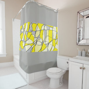 Yellow and Grey Abstract Modern Shower Curtain