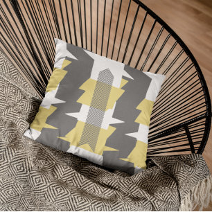 Yellow and Grey Abstract Pattern Design Pillow