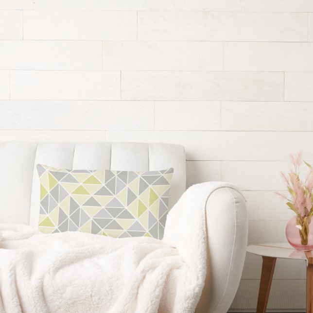 Yellow and Grey Abstract Triangle Pattern Lumbar Cushion (Couch)