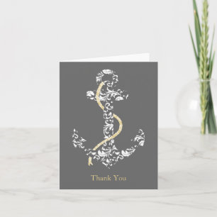 Yellow and Grey Anchor Beach Wedding Thank You Card