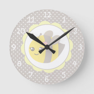 Yellow and Grey Baby Bee Round Clock