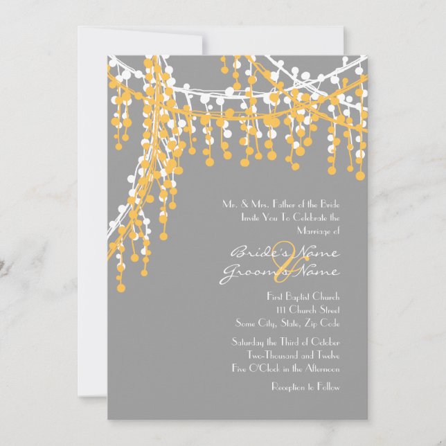 Yellow and Grey Beaded Wedding Invitation (Front)