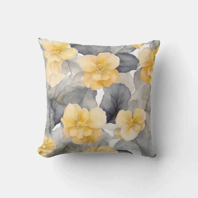 Yellow And Grey Begonia Flower Art Cushion (Front)