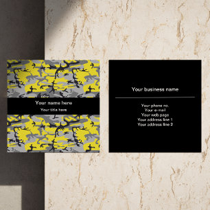 Yellow and Grey Camo, Camouflage, Military, Army Square Business Card