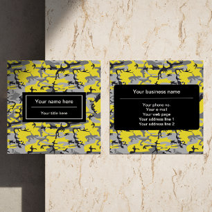 Yellow and Grey Camo, Camouflage, Military, Army Square Business Card