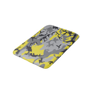 Yellow and Grey Camouflage, Military, Army Bath Mat