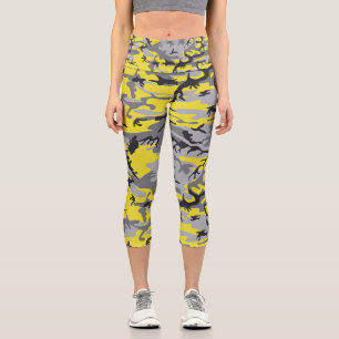 Yellow and Grey Camouflage, Military, Army Capri Leggings