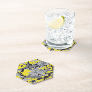 Yellow and Grey Camouflage, Military, Army Paper Coaster