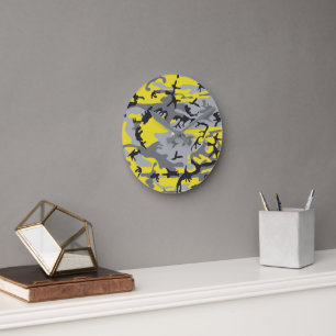 Yellow and Grey Camouflage, Military, Army Round Clock