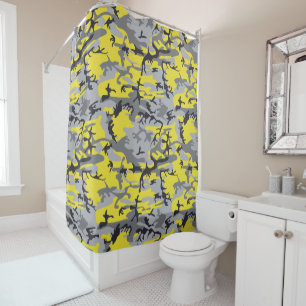 Yellow and Grey Camouflage, Military, Army Shower Curtain