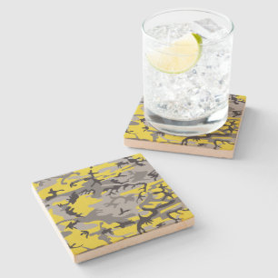 Yellow and Grey Camouflage, Military, Army Stone Coaster