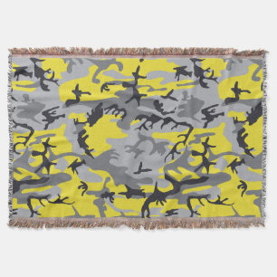 Yellow and Grey Camouflage, Military, Army Throw Blanket
