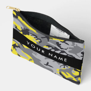 Yellow and Grey Camouflage Your name Personalise Accessory Pouch