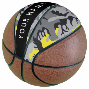 Yellow and Grey Camouflage Your name Personalise Basketball