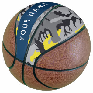 Yellow and Grey Camouflage Your name Personalise Basketball