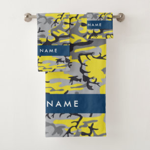 Yellow and Grey Camouflage Your name Personalise Bath Towel Set