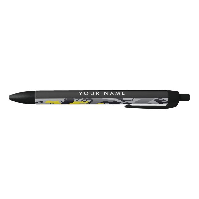 Yellow and Grey Camouflage Your name Personalise Black Ink Pen (Bottom)