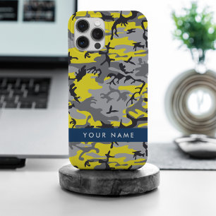 Yellow and Grey Camouflage Your name Personalise iPhone 15 Pro Max Case