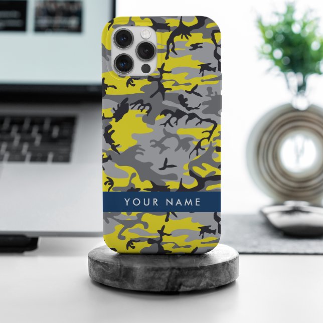 Yellow and Grey Camouflage Your name Personalise Case-Mate iPhone Case (Creator Uploaded)