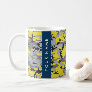 Yellow and Grey Camouflage Your name Personalise Coffee Mug