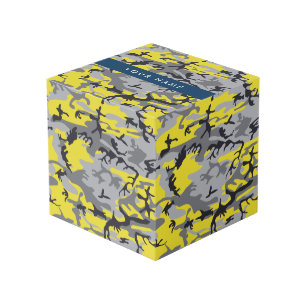 Yellow and Grey Camouflage Your name Personalise Cube