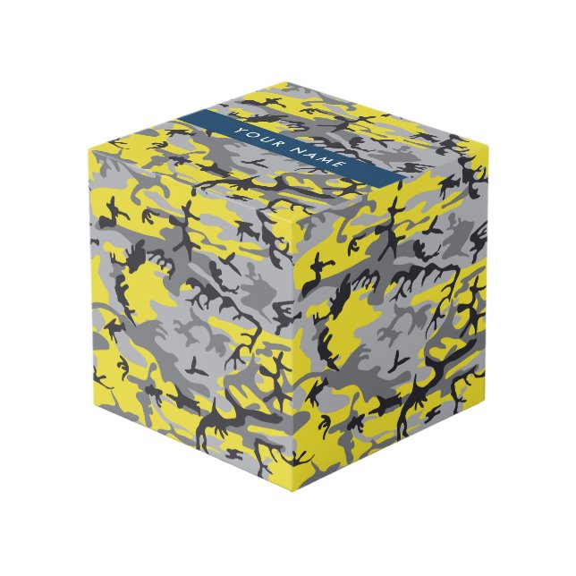 Yellow and Grey Camouflage Your name Personalise Cube (Front Angled)