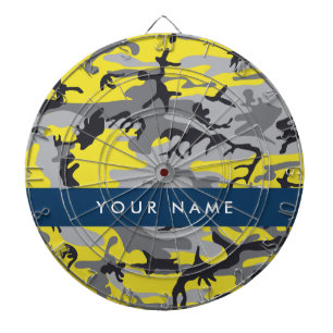 Yellow and Grey Camouflage Your name Personalise Dartboard