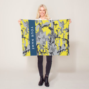 Yellow and Grey Camouflage Your name Personalise Fleece Blanket