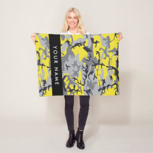 Yellow and Grey Camouflage Your name Personalise Fleece Blanket