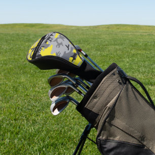 Yellow and Grey Camouflage Your name Personalise Golf Head Cover