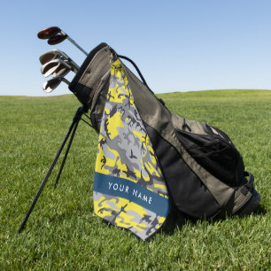 Yellow and Grey Camouflage Your name Personalise Golf Towel