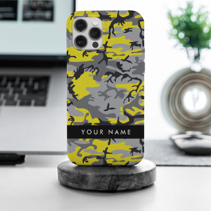 Yellow and Grey Camouflage Your name Personalise iPhone 15 Pro Max Case