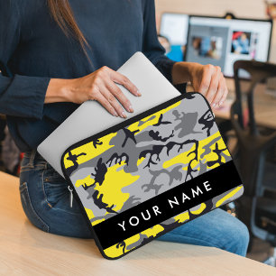 Yellow and Grey Camouflage Your name Personalise Laptop Sleeve