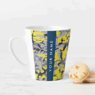 Yellow and Grey Camouflage Your name Personalise Latte Mug