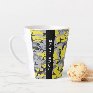 Yellow and Grey Camouflage Your name Personalise Latte Mug