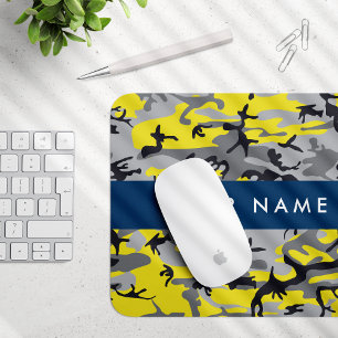 Yellow and Grey Camouflage Your name Personalise Mouse Pad