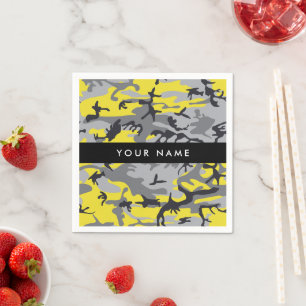 Yellow and Grey Camouflage Your name Personalise Napkin
