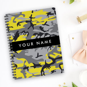 Yellow and Grey Camouflage Your name Personalise Notebook