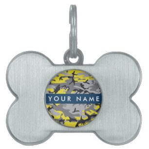 Yellow and Grey Camouflage Your name Personalise Pet ID Tag