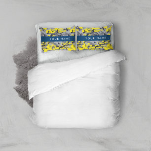 Yellow and Grey Camouflage Your name Personalise Pillowcase