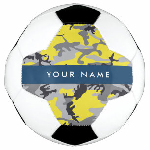 Yellow and Grey Camouflage Your name Personalise Soccer Ball