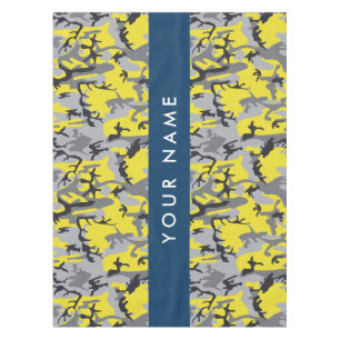 Yellow and Grey Camouflage Your name Personalise Tablecloth