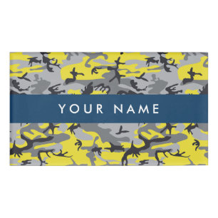 Yellow and Grey Camouflage Your name Personalise Tag