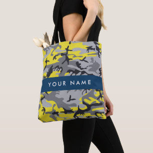 Yellow and Grey Camouflage Your name Personalise Tote Bag